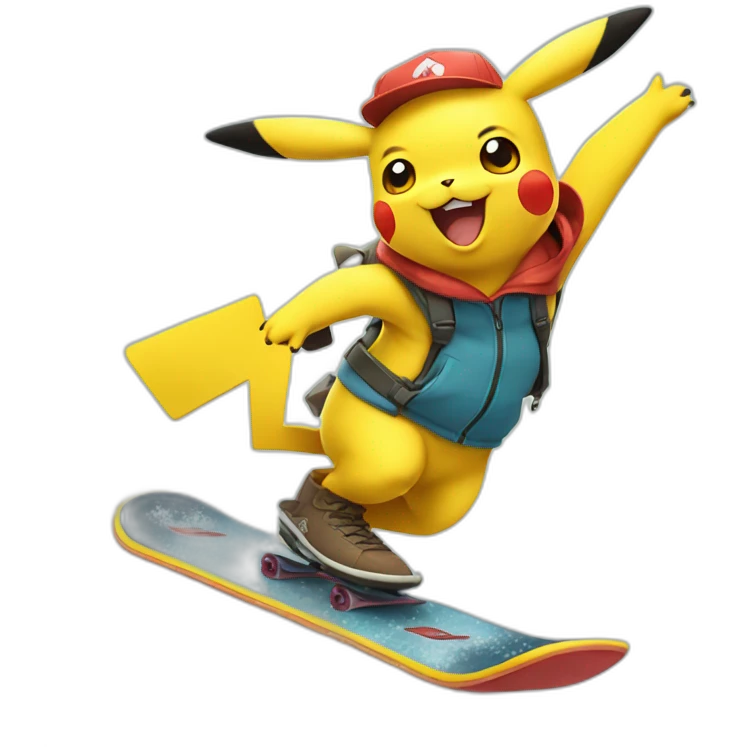 Pikachu snowboarding emoji