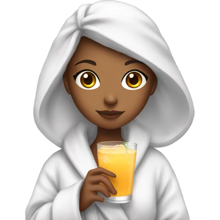 mixed girl in bathrobe drinking a drink emoji