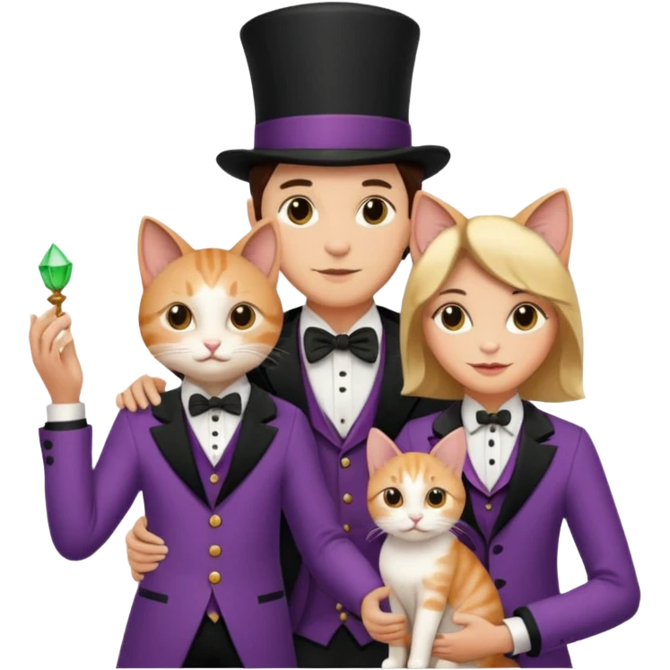 magician couple and their pet cat emoji