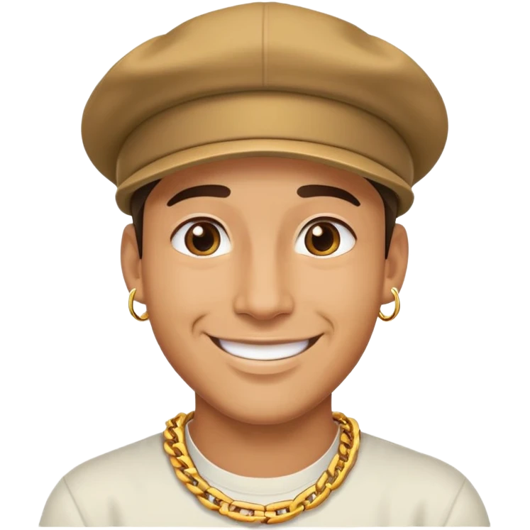 smiling man in a cap, big gold chain, no earrings emoji