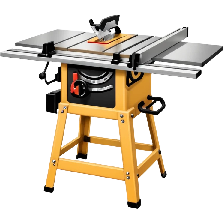 A table saw emoji with a light wooden table and a black blade emoji