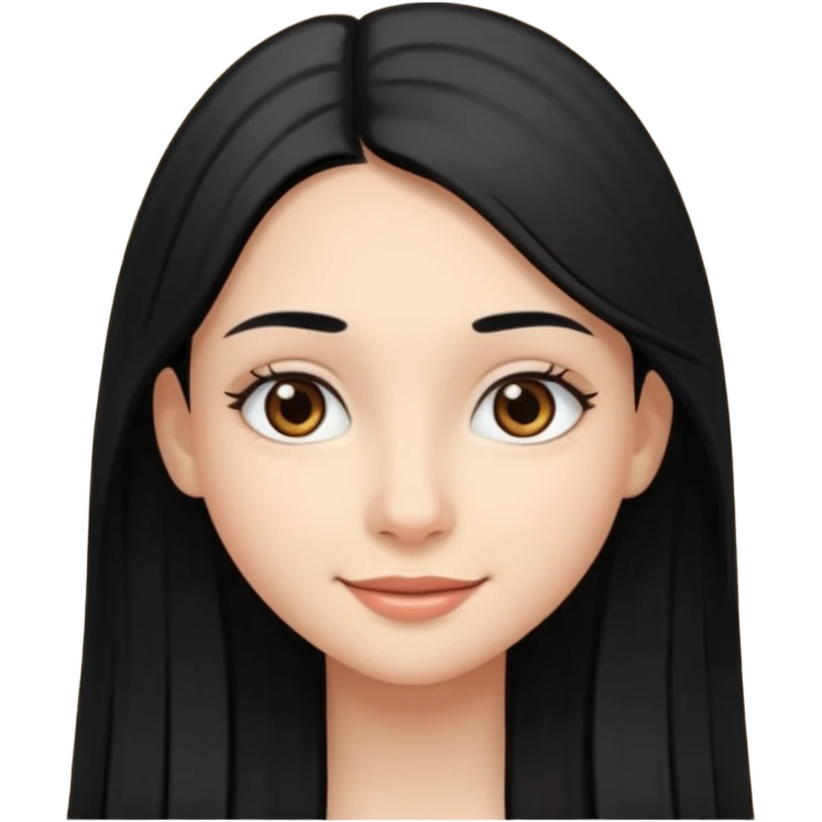 Cabelos pretos longos lisos ,olhos castanhos puxadinho para cima. Pele clara ,nariz pequeno ,lábios carnudos ,adolescente emoji