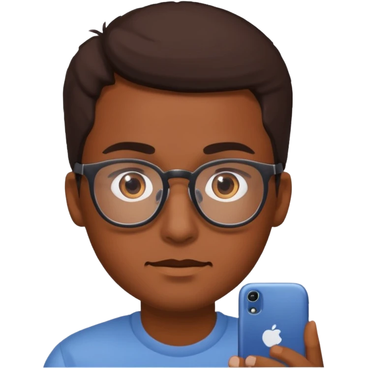 A guy scrolling on this phone, his eyes looking the phone emoji