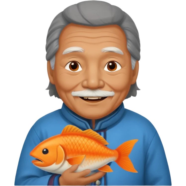 old inuit man with traditional inuit clothes and orange fish emoji