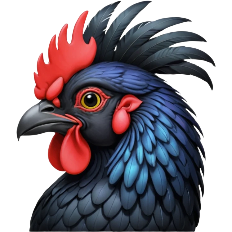 Ayam cemani rooster with black wattle black beak black comb black emoji