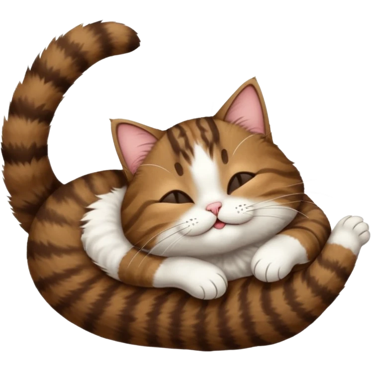 dark brown tabby and white cat in funny positions upside down with eyes closed emoji