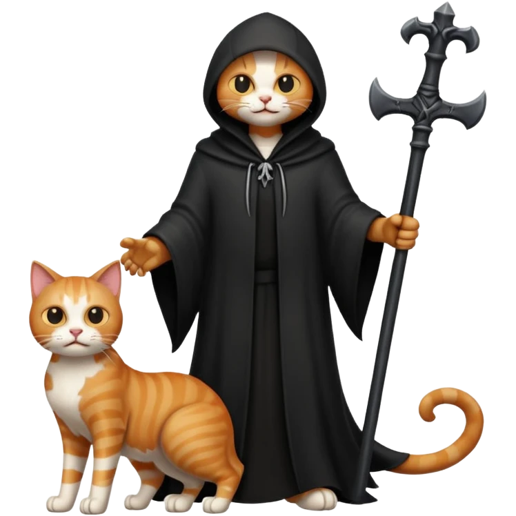 a cat standing over a defeated grim reaper, looking victorious emoji