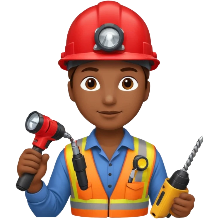 a mole with drill, worker cloth, red helmet, headlamp emoji