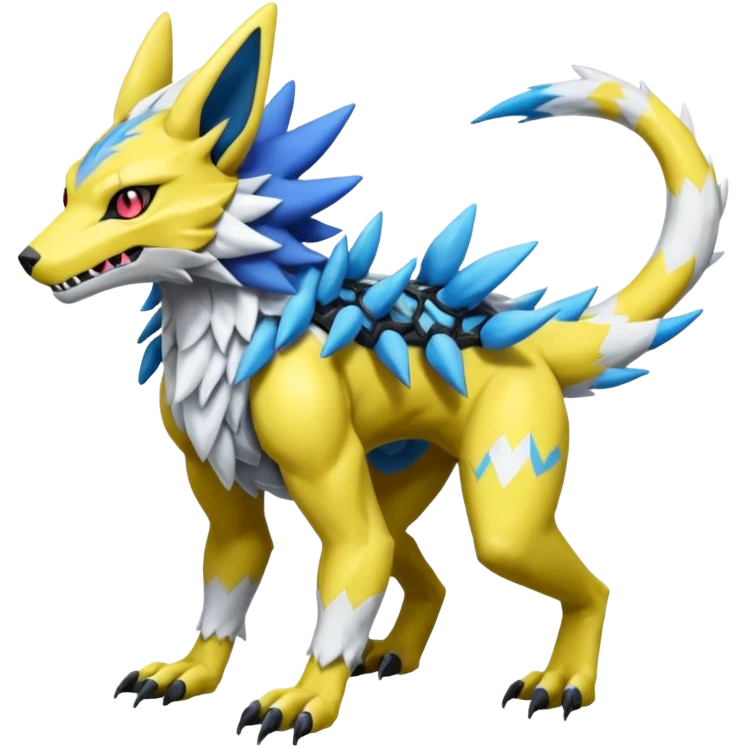 Sergal-Protogen-Trico-Renamon-Lombax-Zeraora-Vernid-fusion-hybrid-creature, drawn in a Pokémon/Digimon style emoji