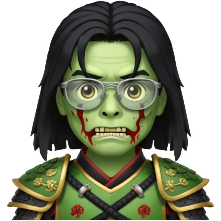 green zombie long hair samurai with glasses  emoji