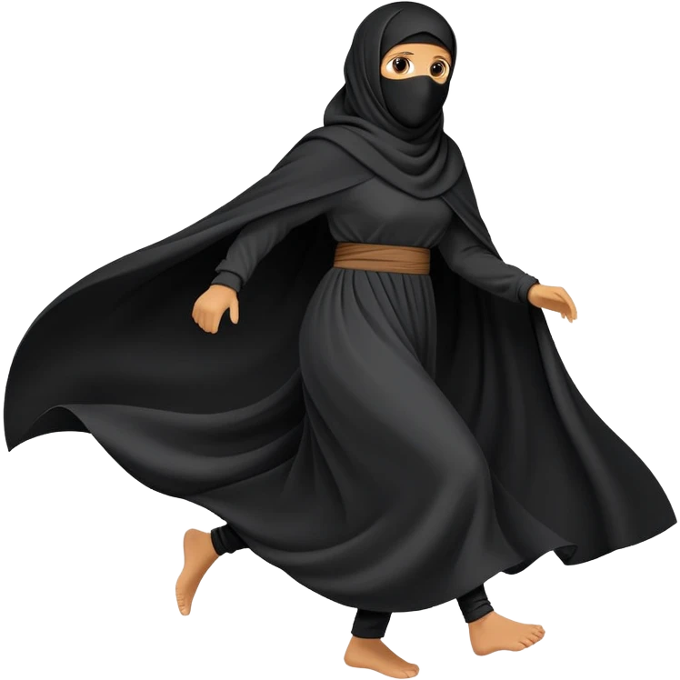 person wearing a niqab and large, flowing clothes, running emoji