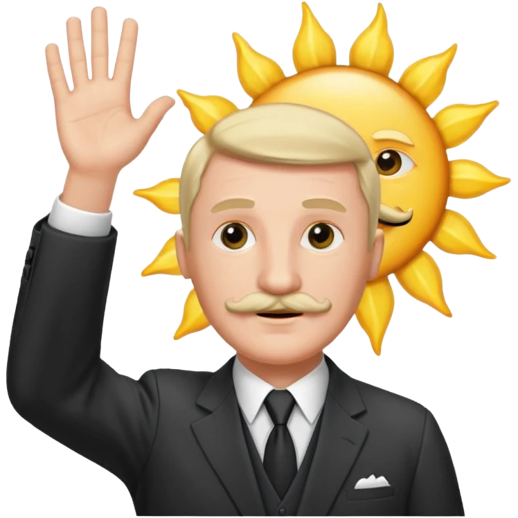 Adolf h , wearing suit and mustache small. Raising his hand to sun emoji
