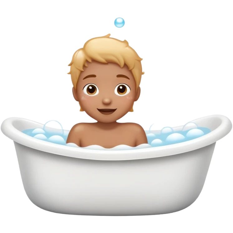 person taking a bath in a bathtub, lots of bubbles, cheerful expression, simple and cute emoji