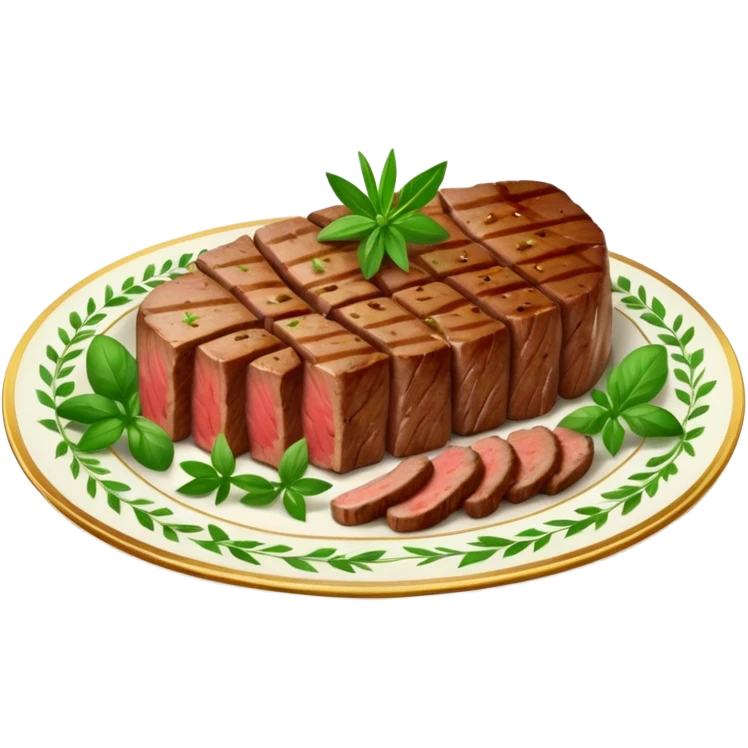 Rare steak slices on fancy plate emoji