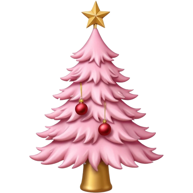 pastel pink christmas tree with red ornaments and star on top emoji