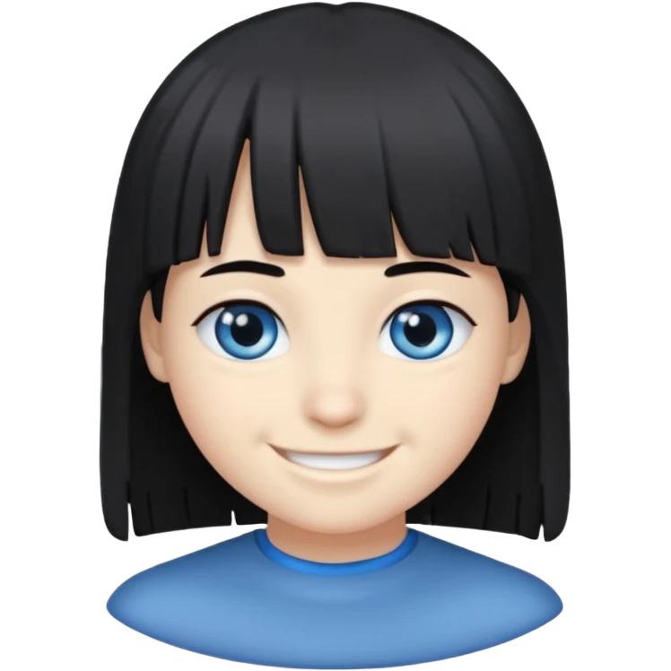 Grey furry fox with a black coat, blue eyes, and a small fringe of black hair, smiling emoji