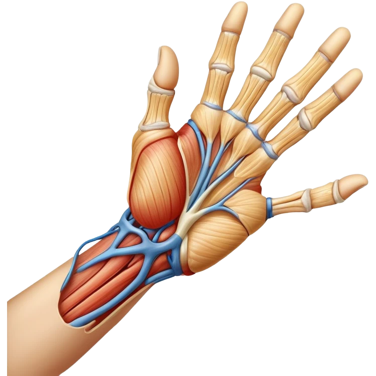 Hand holding a tendon anatomy diagram emoji