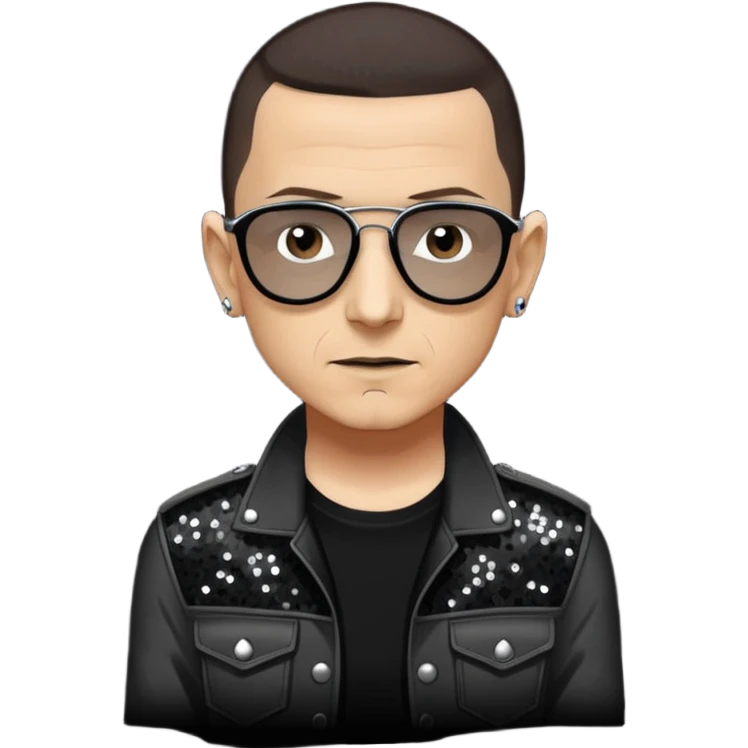 Chester Bennington with dark brown hair, black sequin tour outfit  emoji