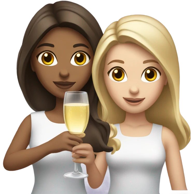 two caucasian brunette girls champagne emoji