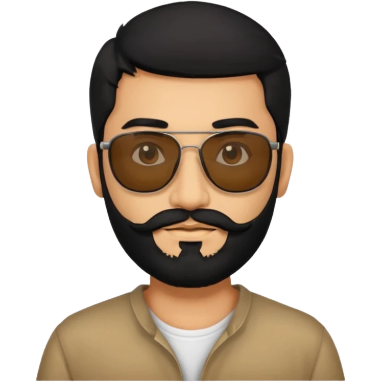 Indian man with  black hair and beard and black sunglasses emoji