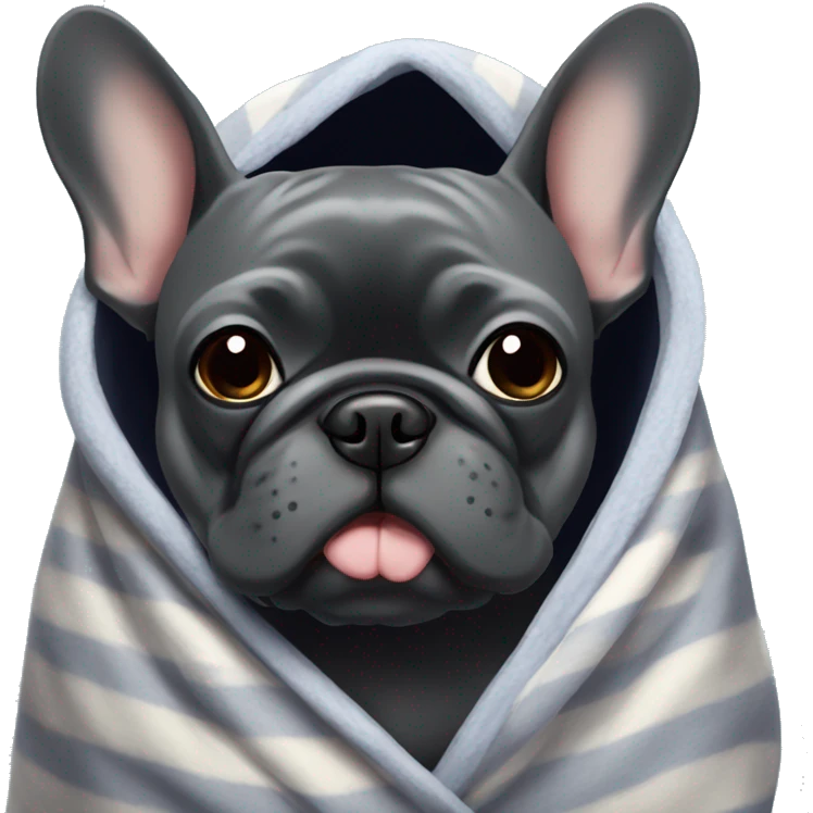 dark grey frenchie in a blanket emoji