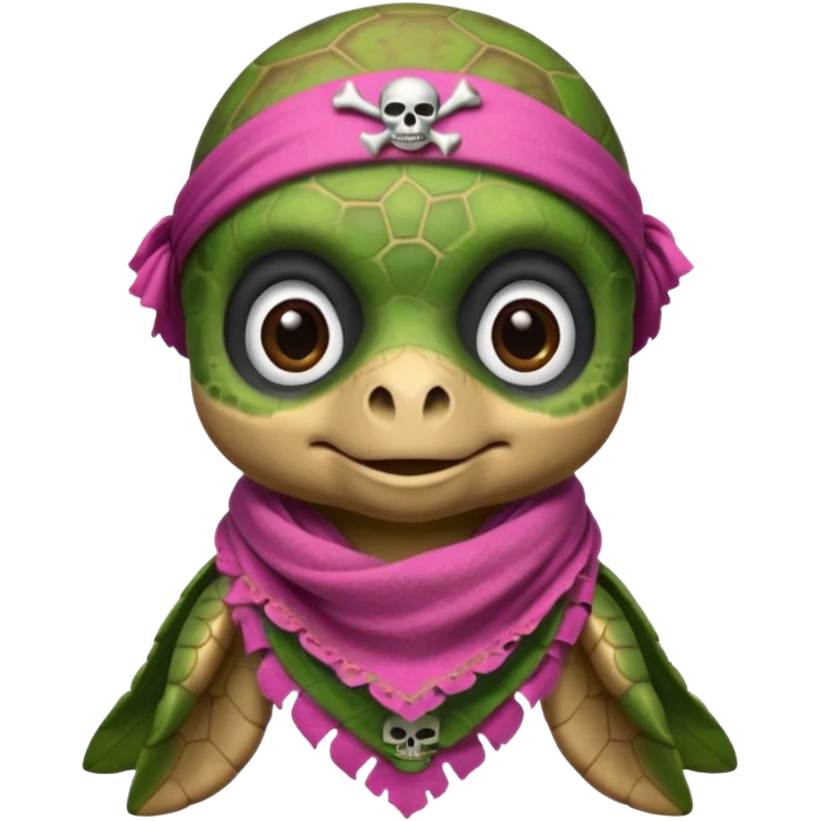 cute sea turtle wearing a pink pirate skull scarf emoji
