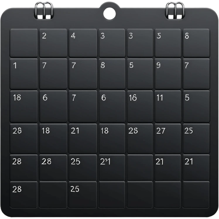 payment schedule — a black matte calendar with evenly spaced date blocks, subtle highlighted payment days, clean geometric shapes, no text or numbers, monochrome black color palette, soft studio lighting, smooth surfaces, modern fintech style emoji