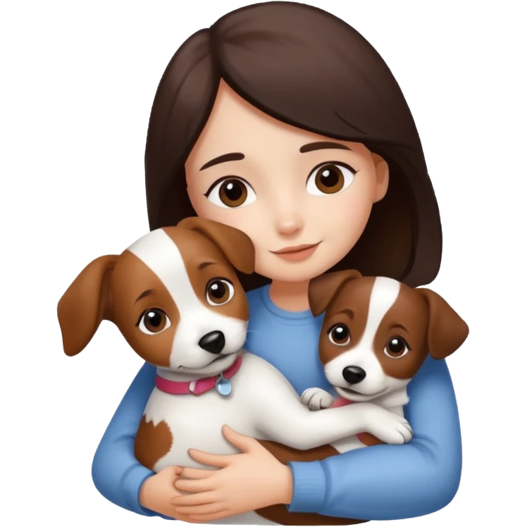 a girl and her dog, a little jack russell dark brown and white. She hugs it emoji