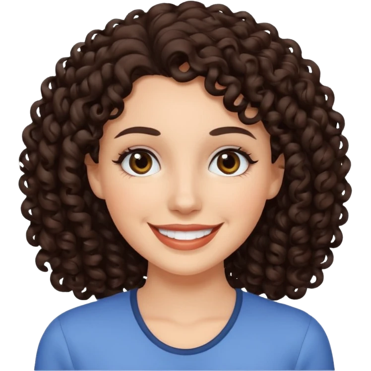 White woman with dark brown curly hair. and black eyes emoji