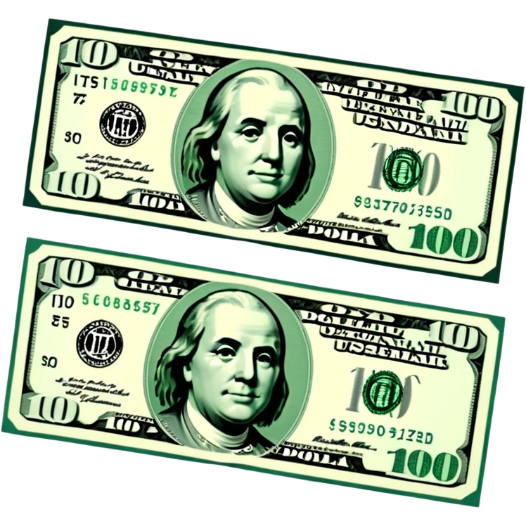 3D realistic US 100 dollar bill sticker, slight perspective, centered, clean cutout, transparent background, no text, no watermark emoji