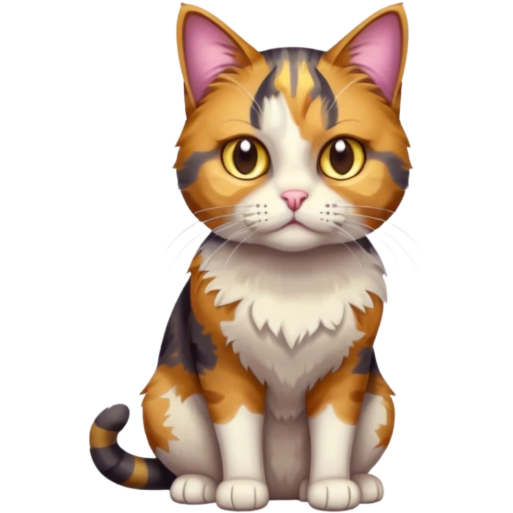 full body anxious looking colourful light patched calico tabby cat with hazel eyes emoji