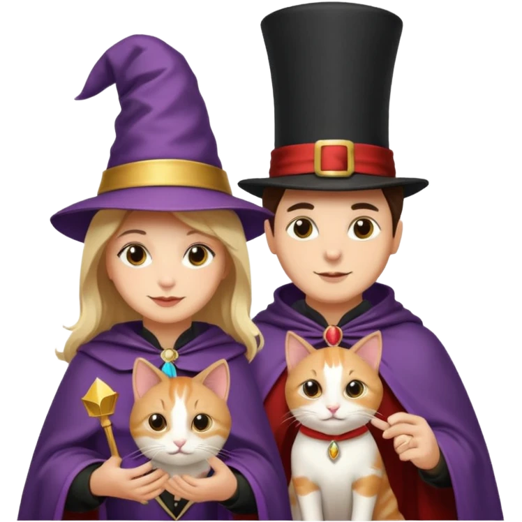 magician couple and their pet cat emoji