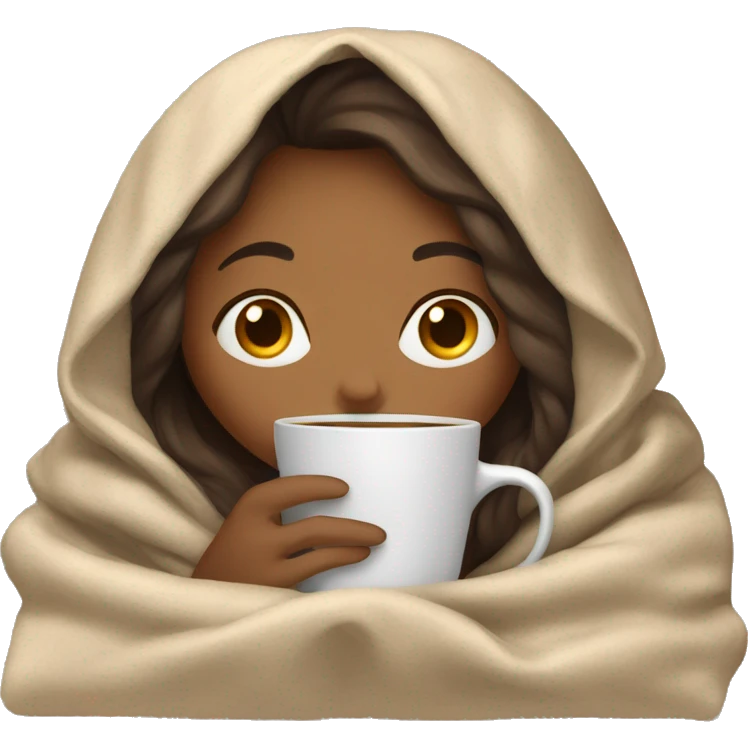 girl inside a blanket sipping coffee eyes closed emoji