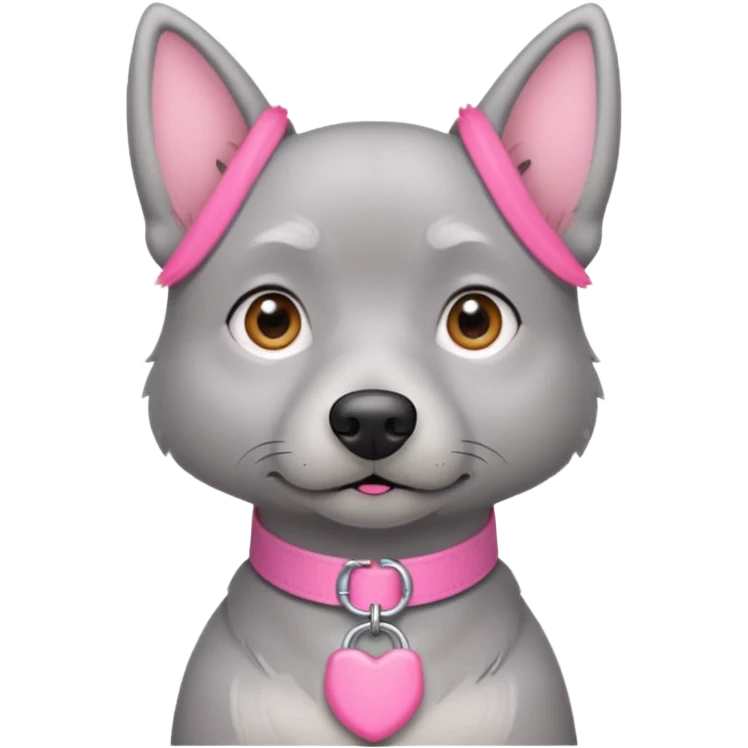 Cachorro cinza com coleira rosa olhando para trás  emoji