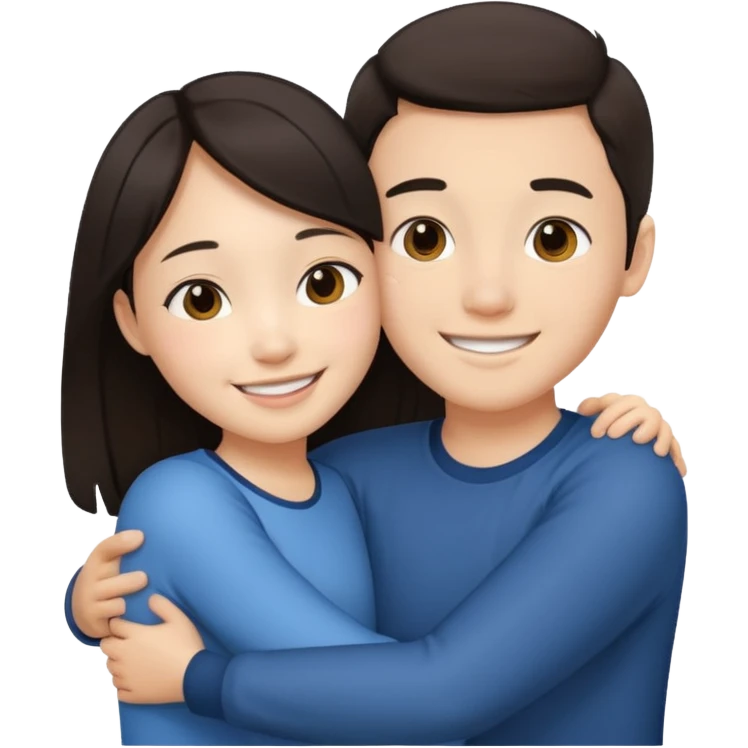 Asian girl hugging white brunette boy emoji