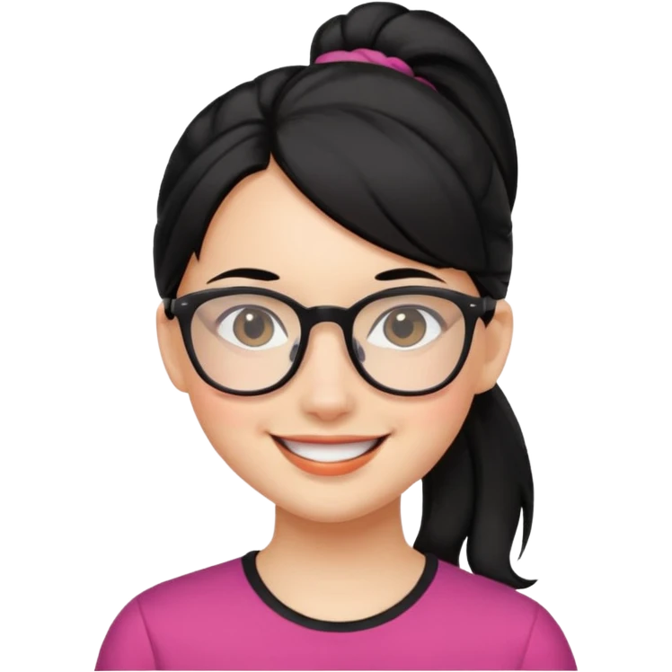 안경 쓰고있는 검은색 머리 한쪽만 포니테일하고 잇는 여자애를 그려줘 emoji