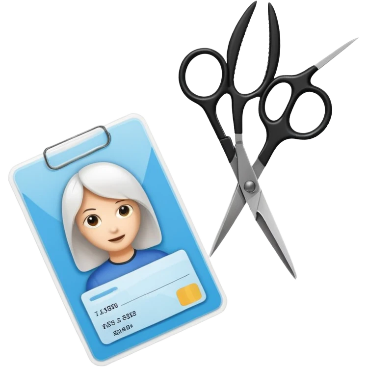 Scissors cutting an ID card in 2 halfs.hyper realistic emoji