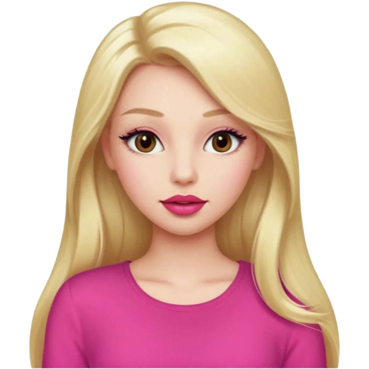 a girl with long eyelashes a pink outfit, long blonde hair, and big lips with red lipstick emoji