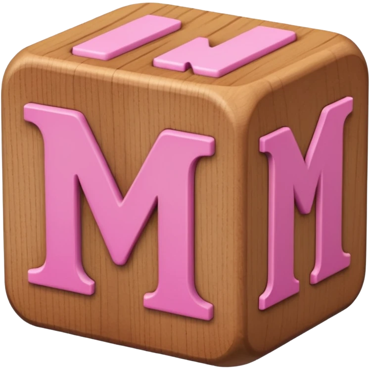 A rounded toy block with the pink letter "M" on it emoji