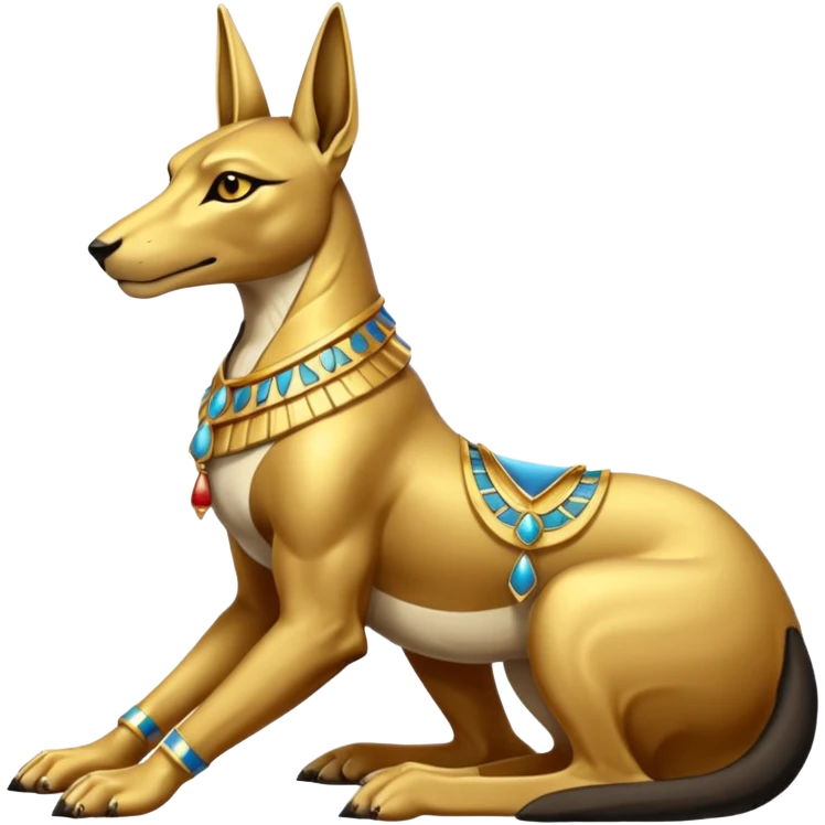 Ancient style lavishly adorned anubis staged formally sitting posed emoji