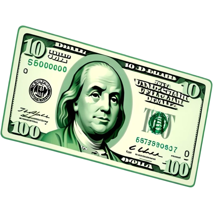 3D realistic US 100 dollar bill sticker, slight perspective, centered, clean cutout, transparent background, no text, no watermark emoji
