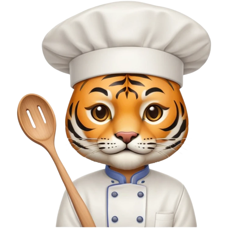 chef tiger face with chef hat and cooking utensils for Twitch emote emoji