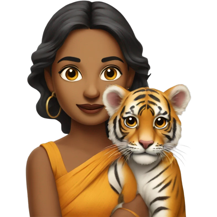 South Indian supermodel with tiger cub emoji | AI Emoji Generator