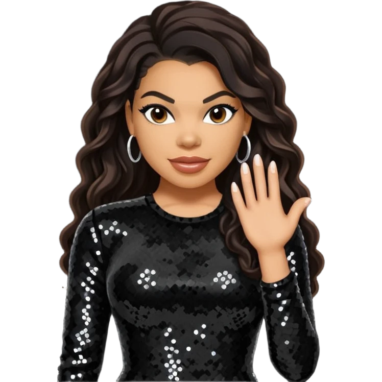 Jordin Sparks with long dark brown hair, black sequin outfit emoji