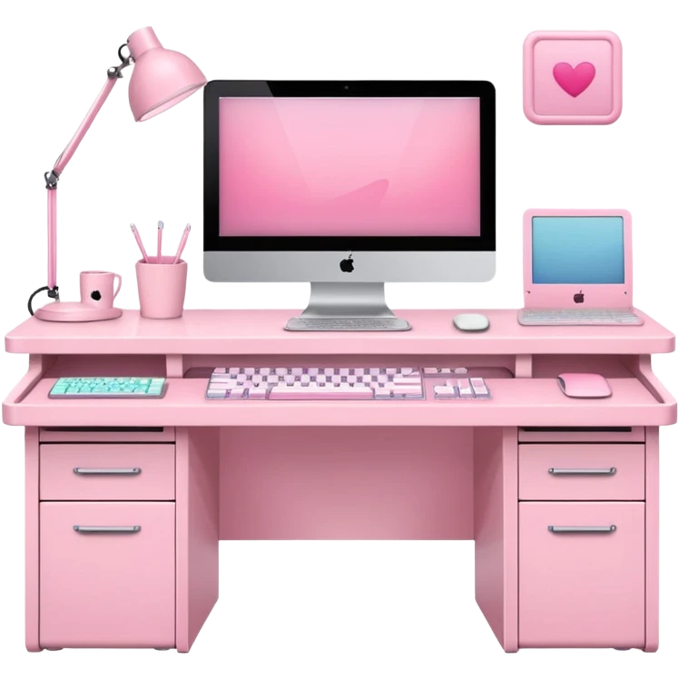 “Pink MAC computer with matching keyboard and girly desk setup” emoji ...