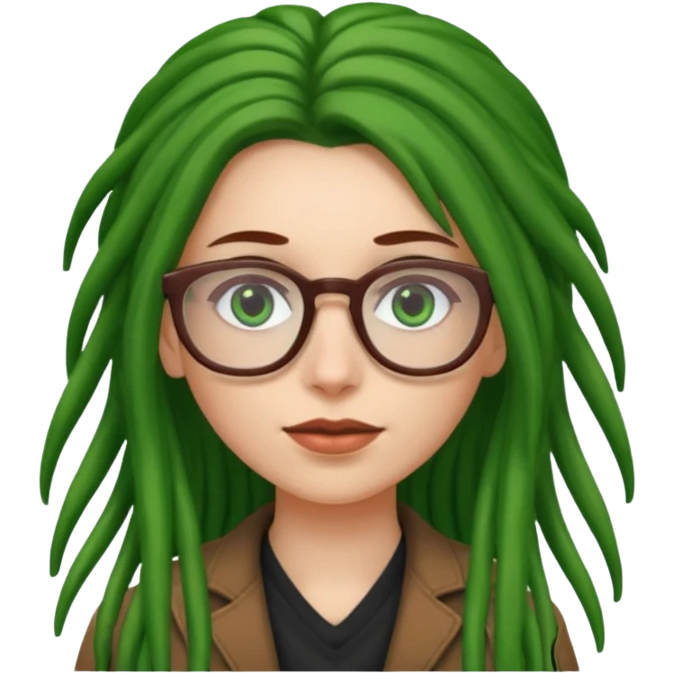 A white Girl with glasses,Brown long hair, grenn dredd emoji