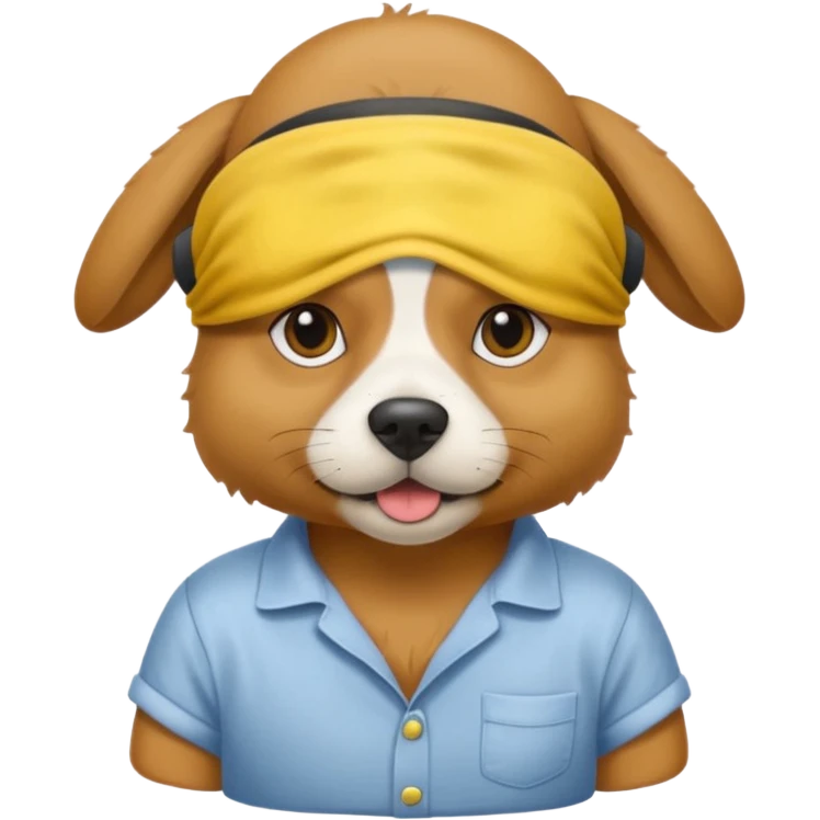 a dog with yellow sleep mask and wearing shirt emoji