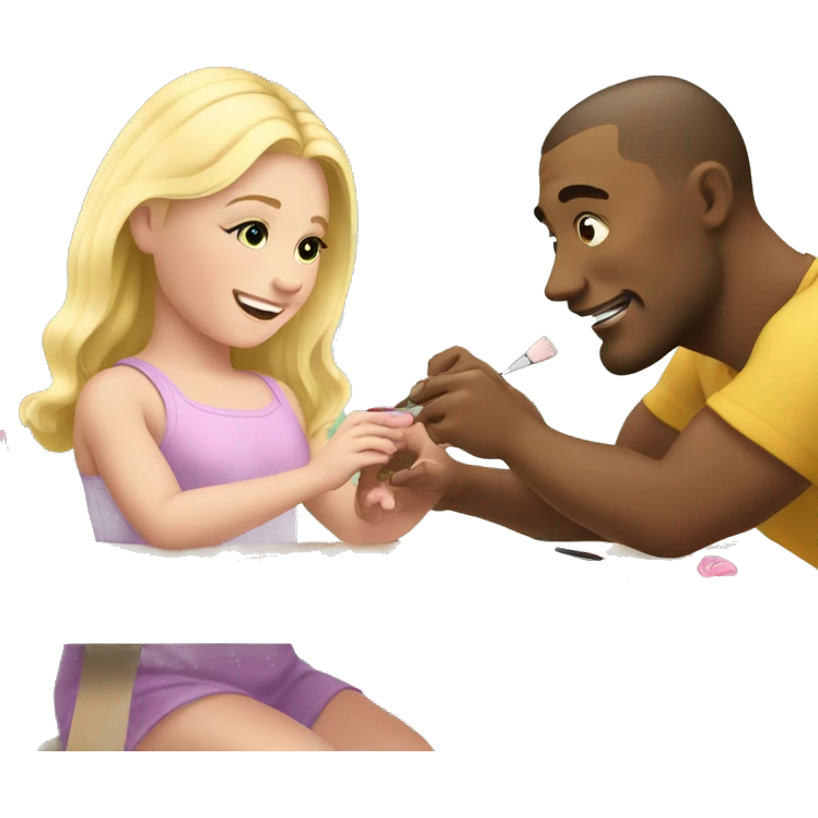 blonde babydaughter gives blonde dad a manicure emoji
