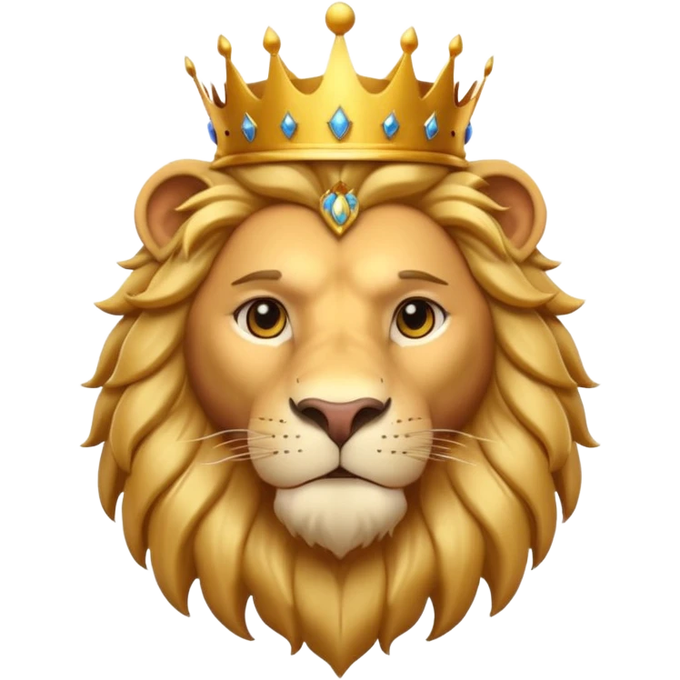 king lion portrait, head and shoulders only, golden crown, royal mane, confident majestic expression, fantasy royalty vibe, 3D cartoon, mobile game icon style, clean background, no text, no watermark
 emoji
