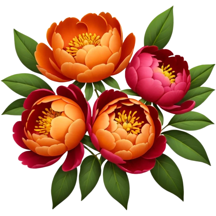 Peonies in orange and red bouquet  emoji